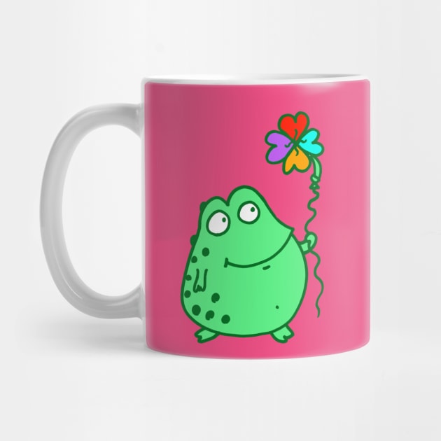 Frog holding rainbow clover balloon! HOT PINK! by witterworks